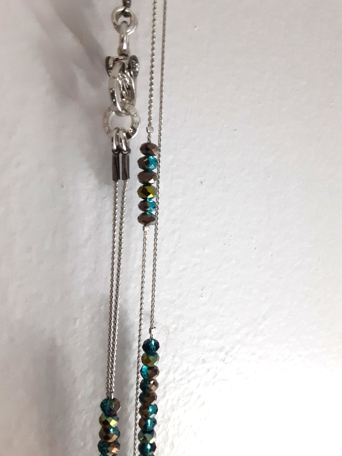 Henri Bendel Silver Purple Blue Swarovski AB Faceted Crystal Necklace 56 inch
