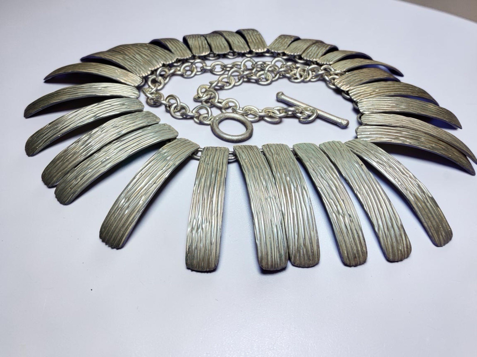 Dominique Dinouart DDD Mexico 925 Silver Textured Fringe Cleopatra Necklace 70g