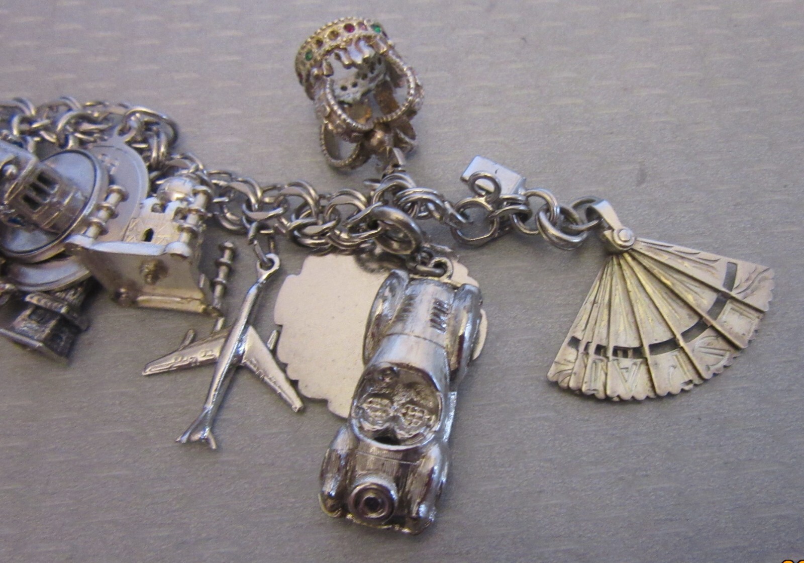 Vintage Sterling Silver Charm Bracelet Loaded 24P Buildings Travel 3D Full 92g