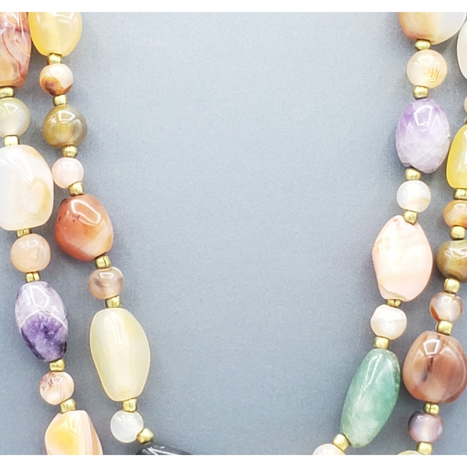 Colorful Agate Stone Necklace 36″ Long Sustainable Boho Jewelry blu1-22