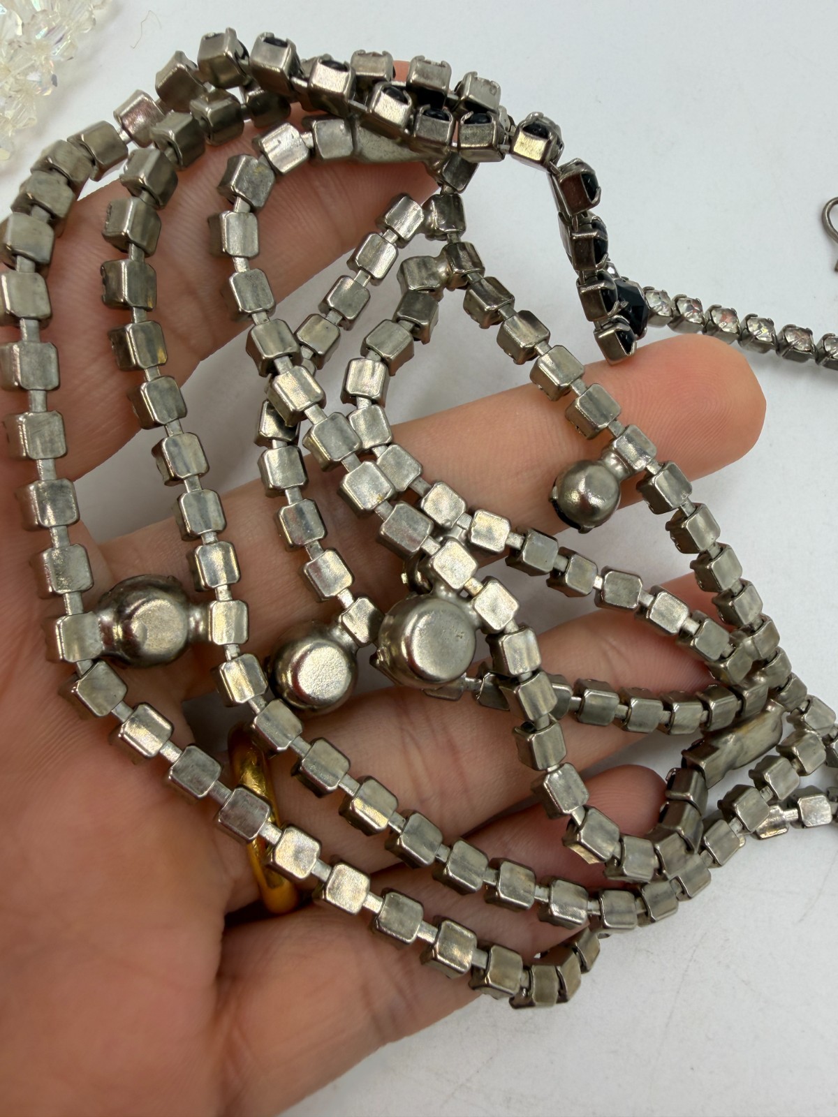 Vintage Necklace Rhinestone Black Swag Festoon MCM Era PJ 16 inches