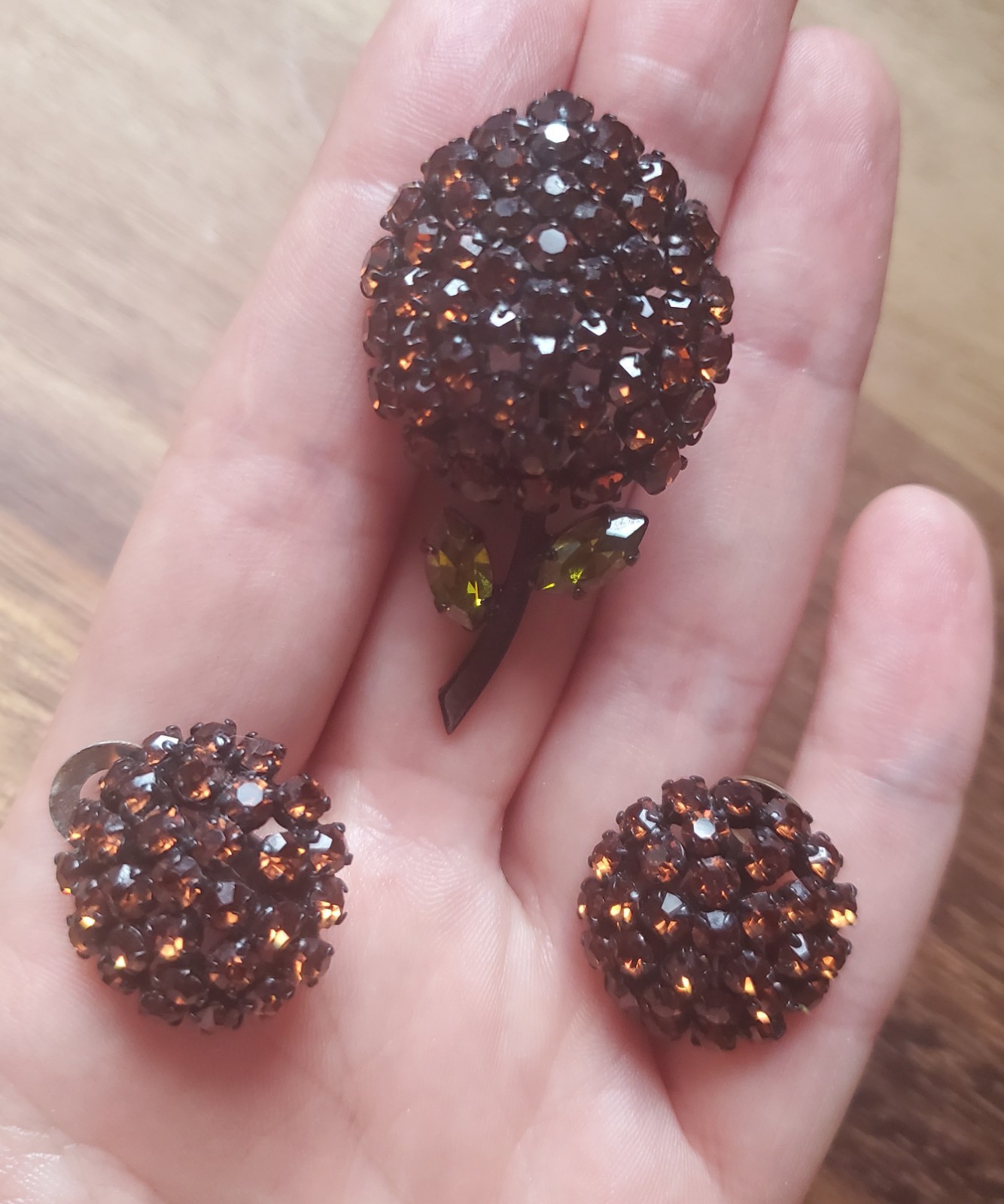 Vintage Made In Austria Brooch And Clip On Earrings Set – Floral Motif