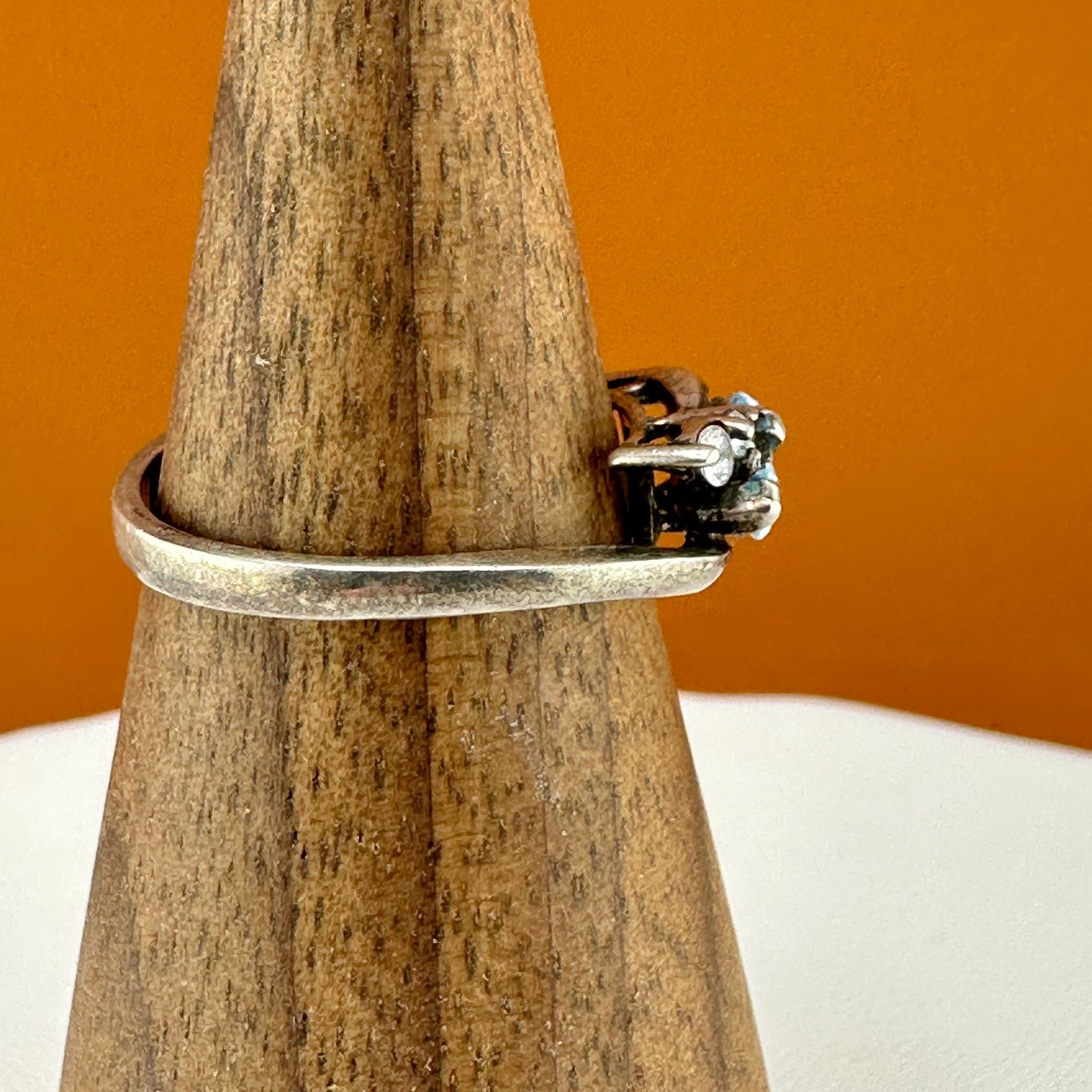 Vintage Sterling Silver Blue Topaz Ring Marquise Cut Dainty Size 6.75 Signed