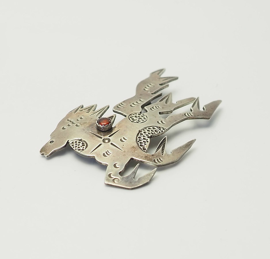 Sterling silver gemstone large abstract running horse pin by Wings
