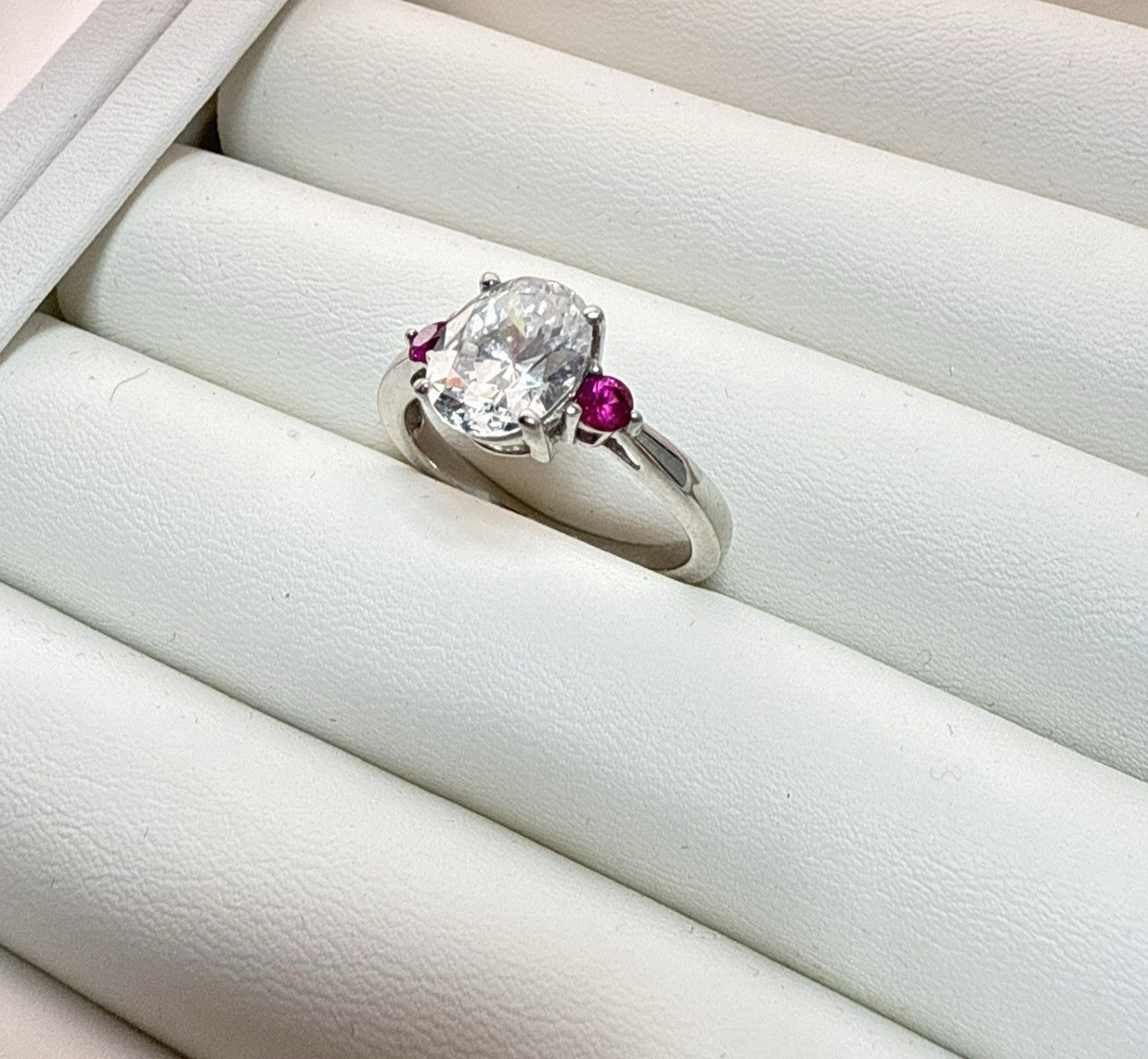 Jean Dousset Sterling Silver Ring Oval Cocktail Gemstone Pink sz 9 HSN Luxury JD