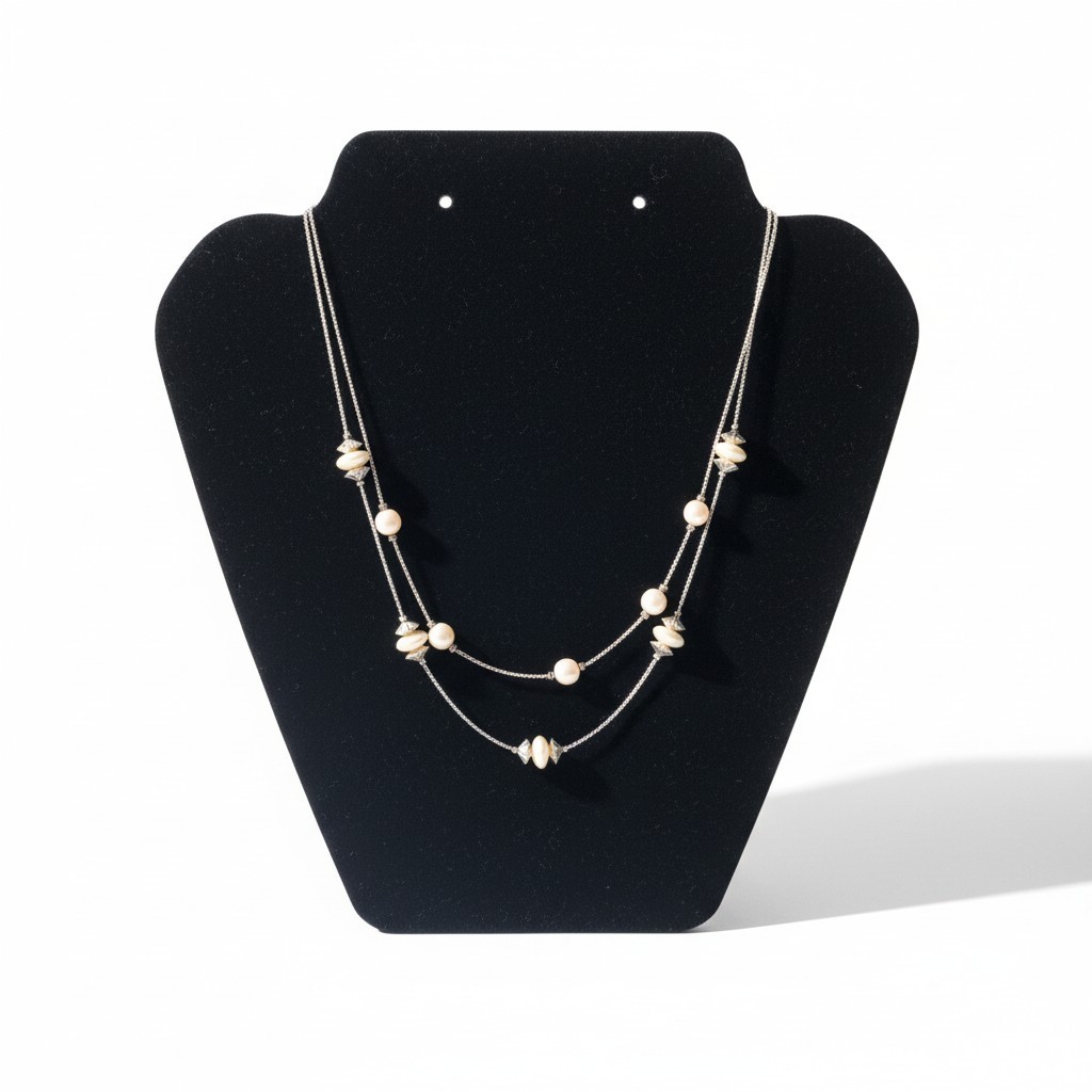 18″ Double Strand Gold-toned Chains W/Light-Colored Beads With Spacers Necklace