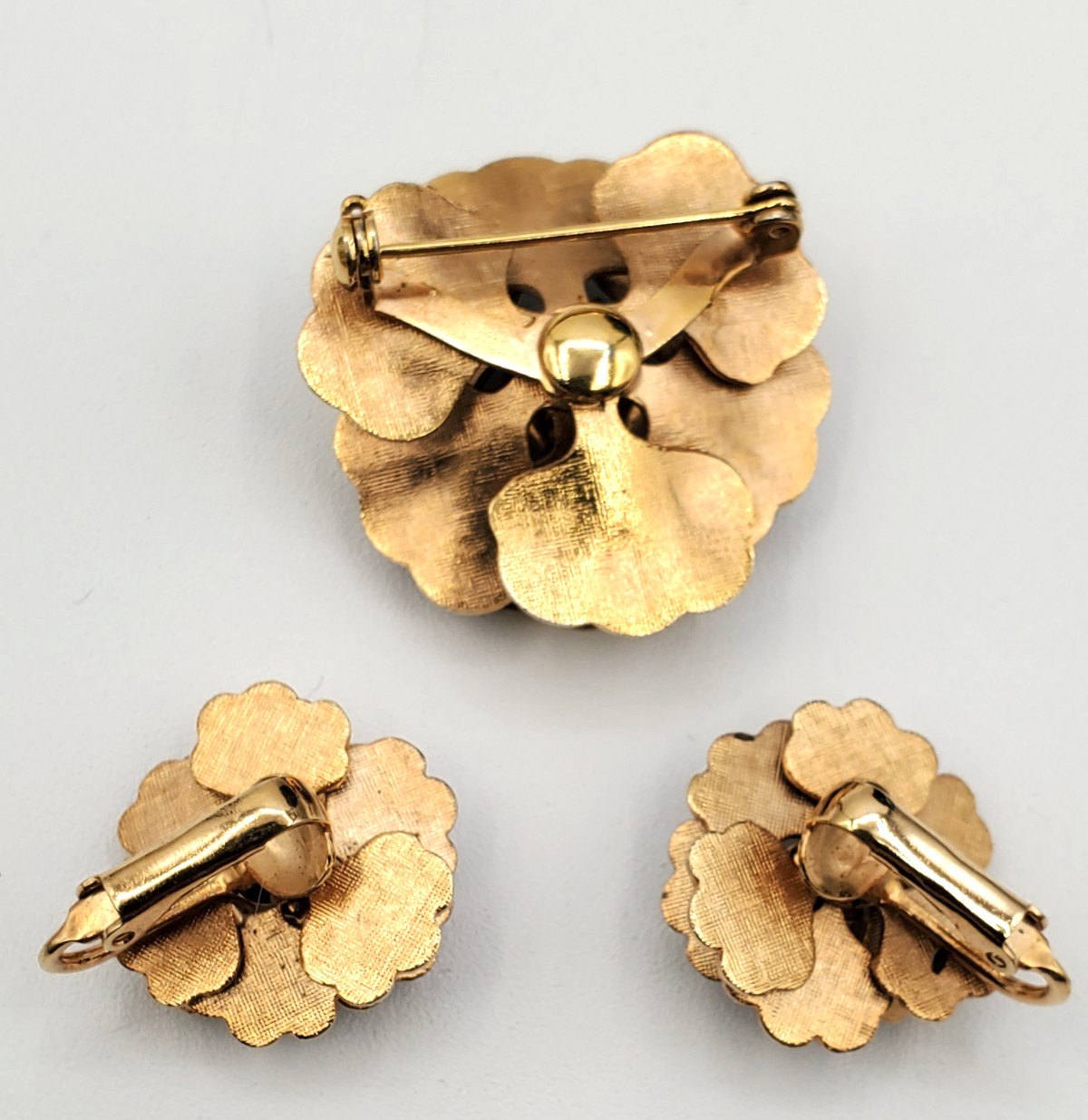 Vintage Blue & White Enamel Brooch & Clip Earring Set