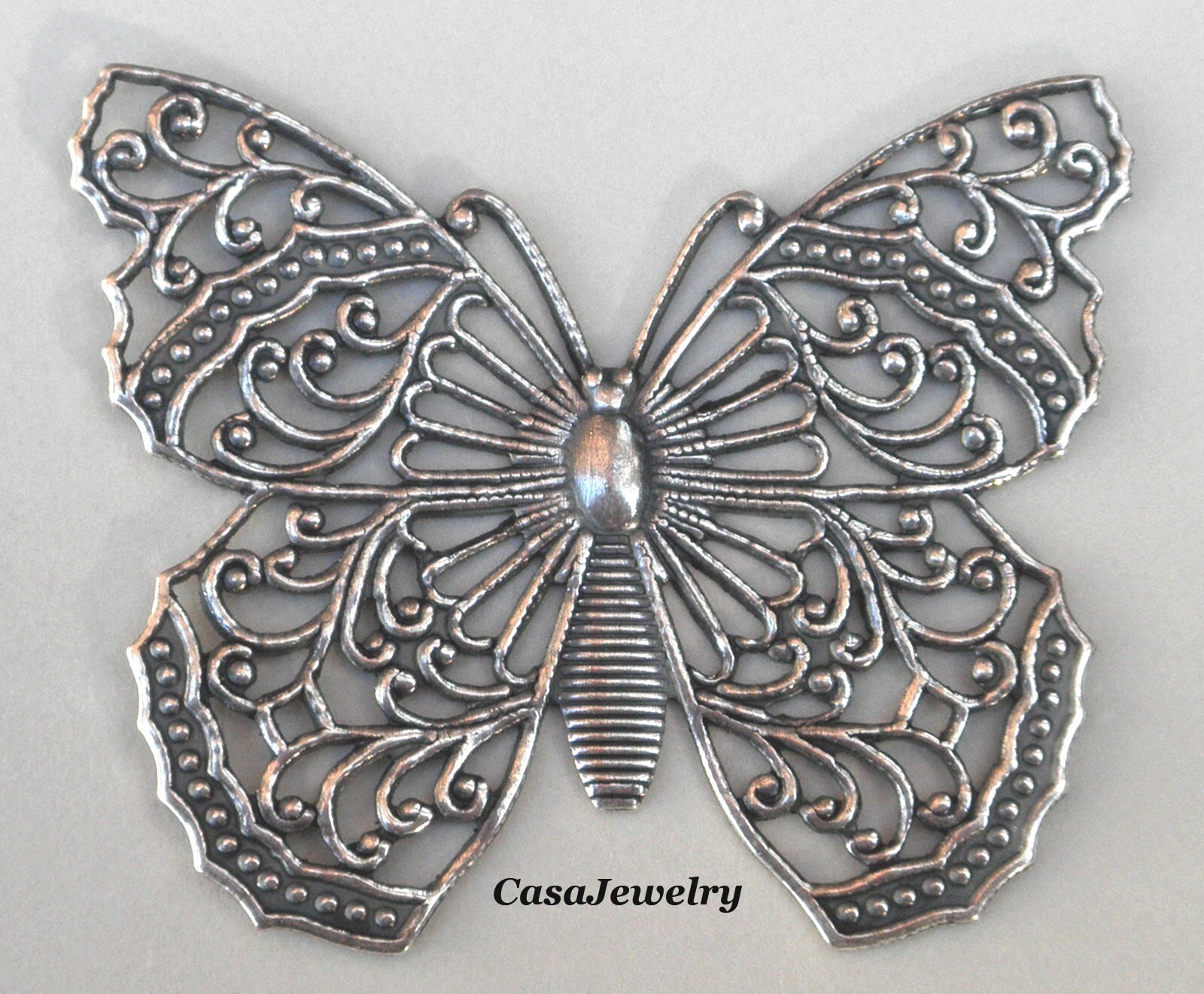 #3211 LARGE ANTIQUED STERLING SILVER PLATED OPEN FILIGREE BUTTERFLY – 1 Pc
