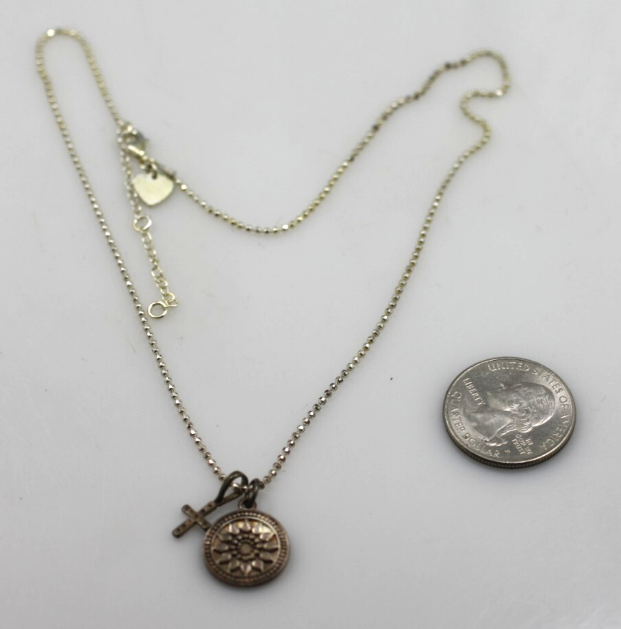 925 sterling silver Stella & Dot foundation flower pendant Cross chain necklace