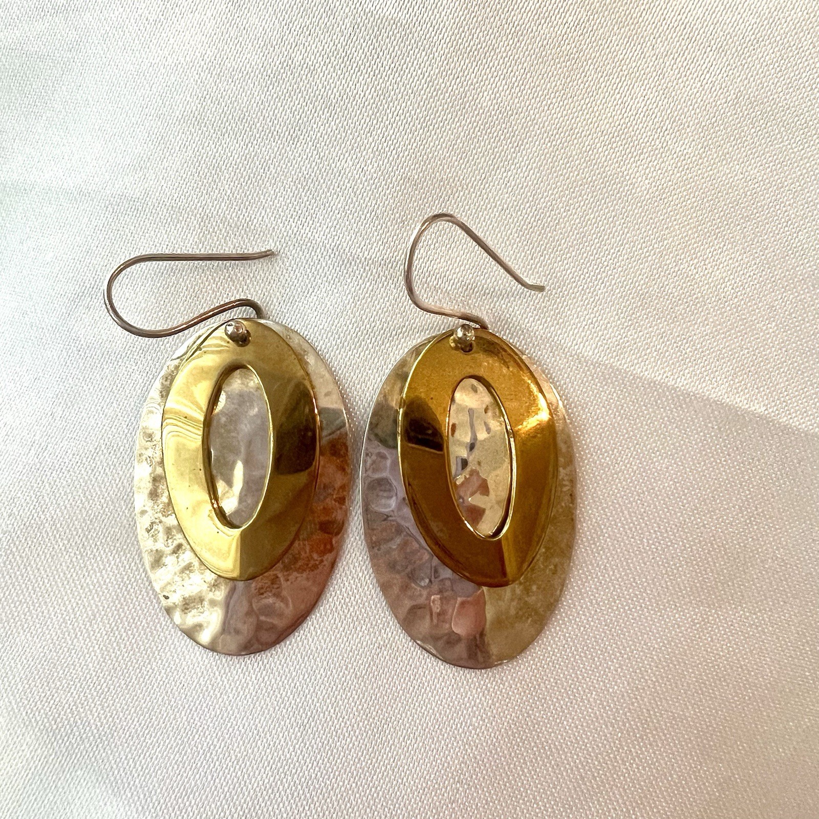 ATI 925 Mexico Brass Sterling Silver Mixed Metal Modernist Drop Earrings 2”/10g