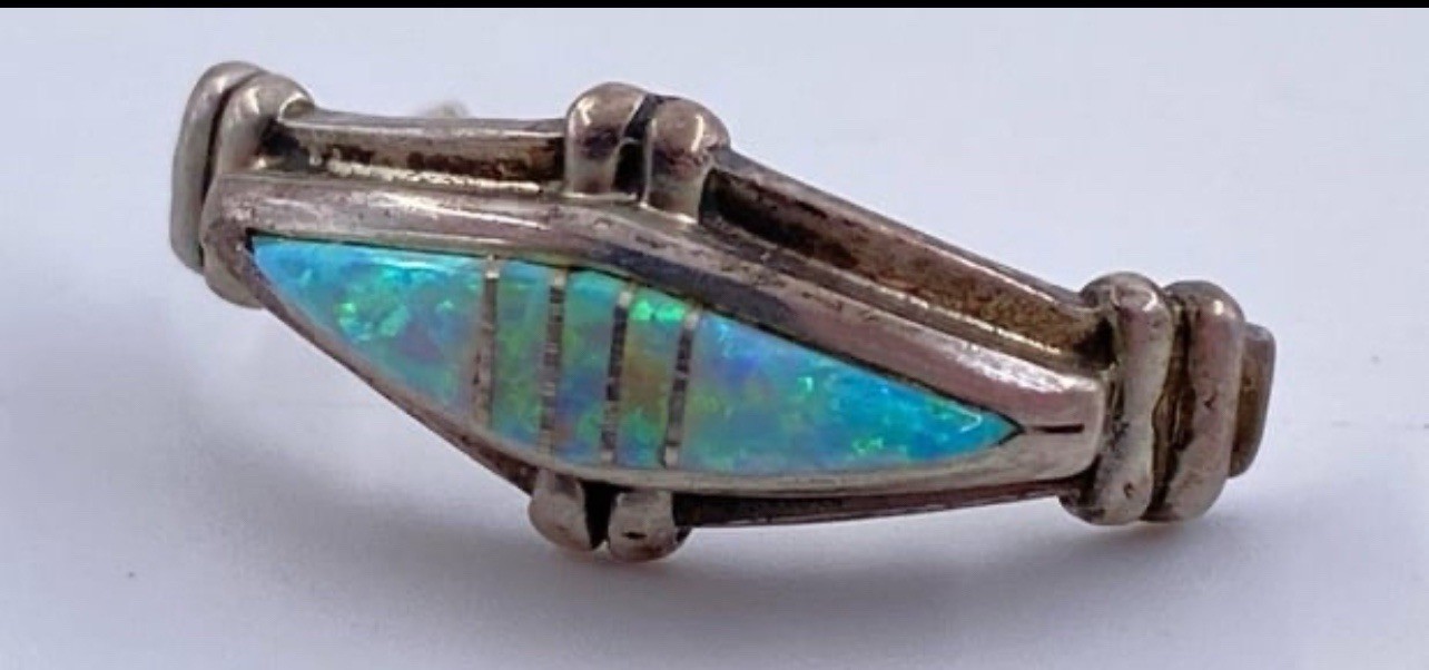 VTG Estate SIGNED E.K. STERLING SILVER 925 OPAL Tear Drop Stud MOSAIC EARRINGS
