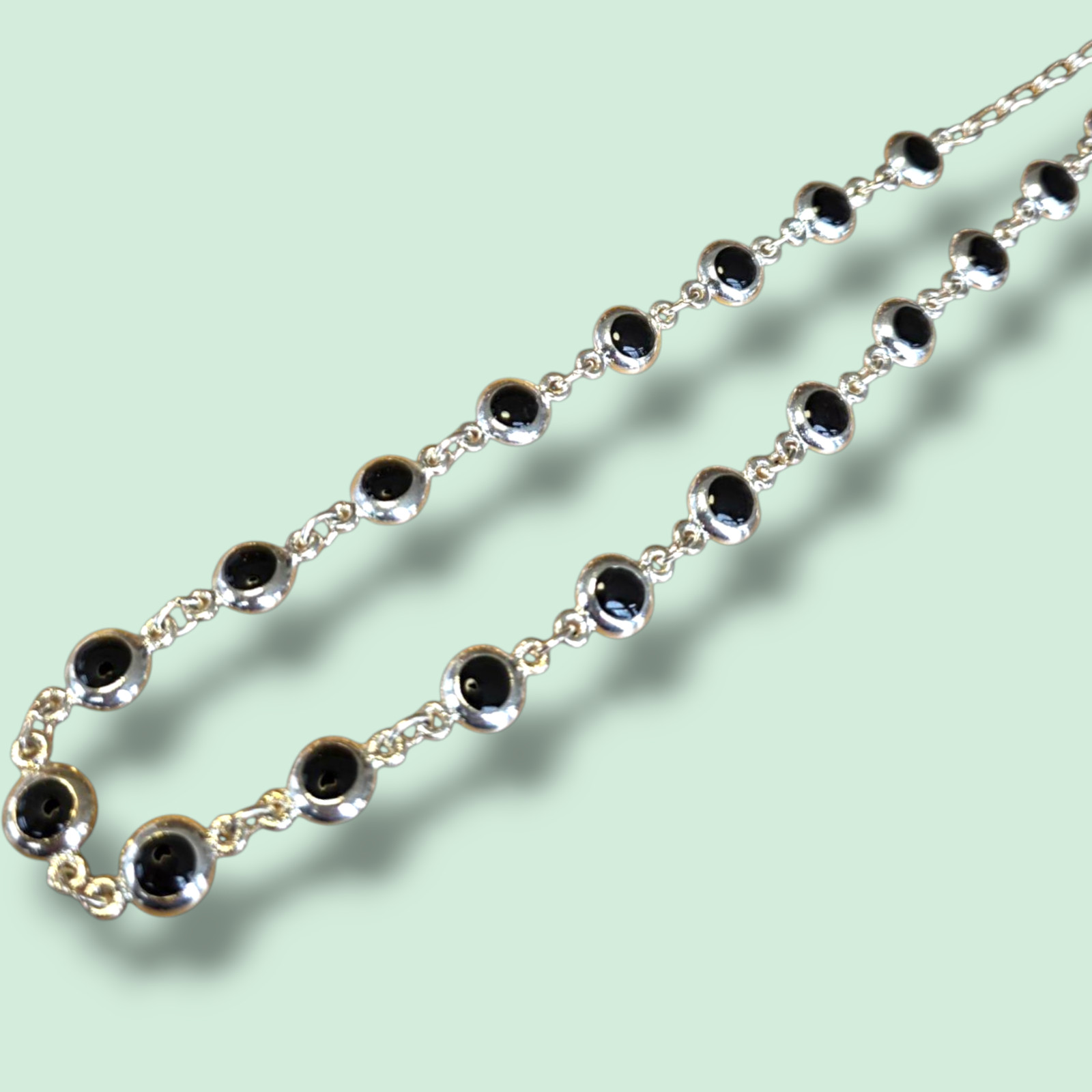 Vintage Silver & Black Adjustable Chain Necklace with Lobster Claw Clasp – UK