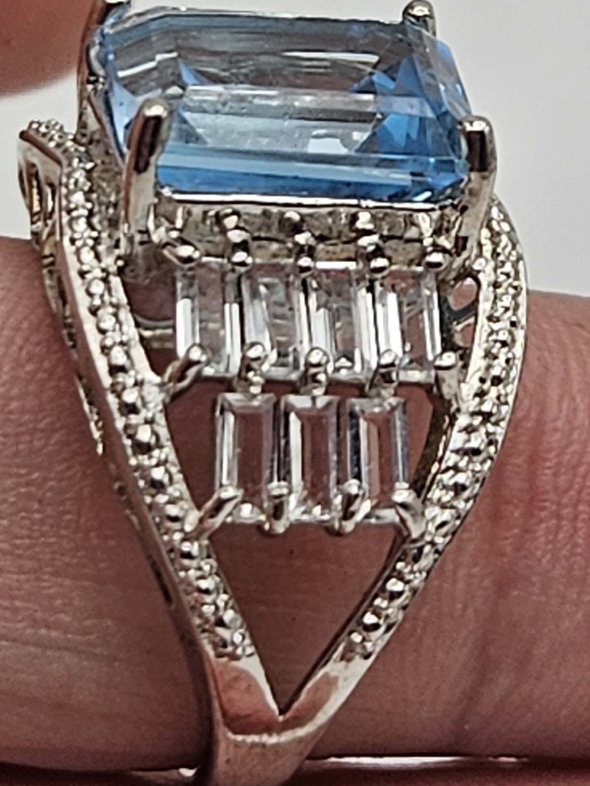 Chuck Clemency STS Sterling Silver Blue Topaz Cubic Zirconia CZ Ring Size 8