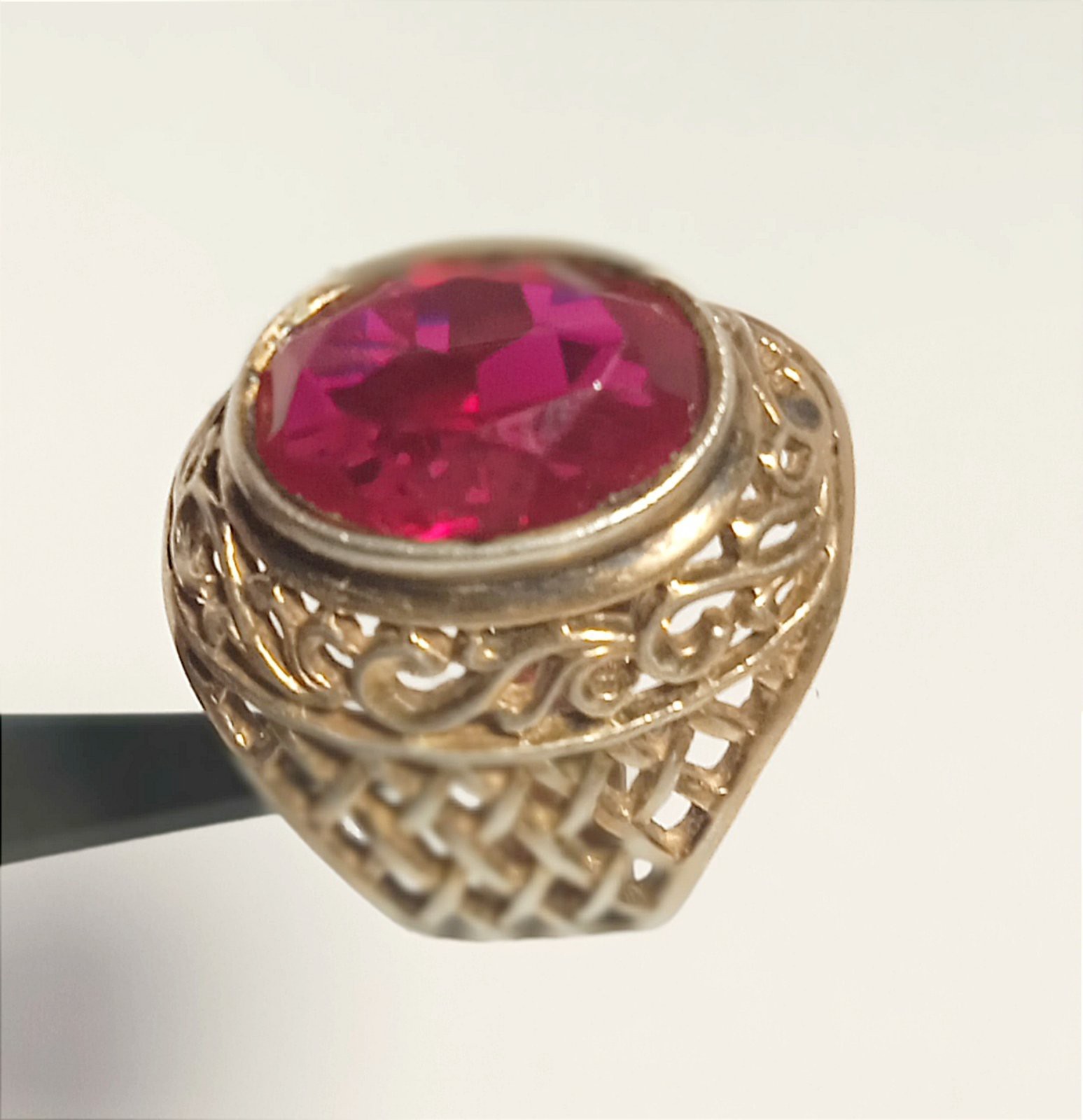 Old Vintage Soviet Union Silver 875 USSR Ring Red Stone Ruby Size US 6.9/17.5mm