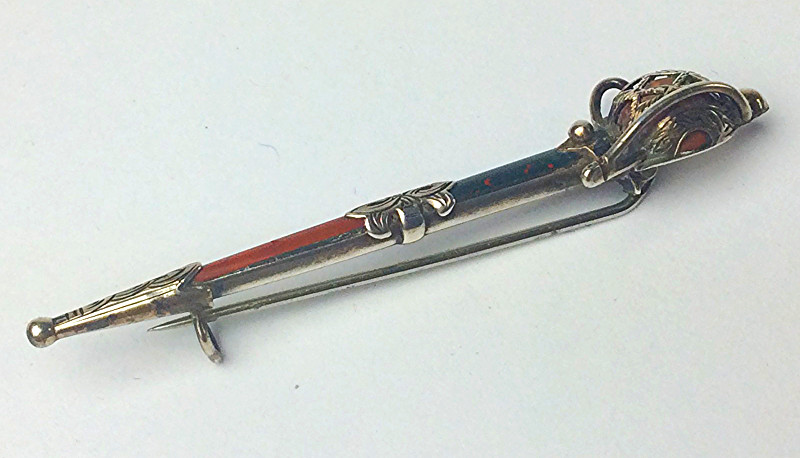 Antique Victorian Scottish agate , bloodstone & Sterling Silver sword brooch