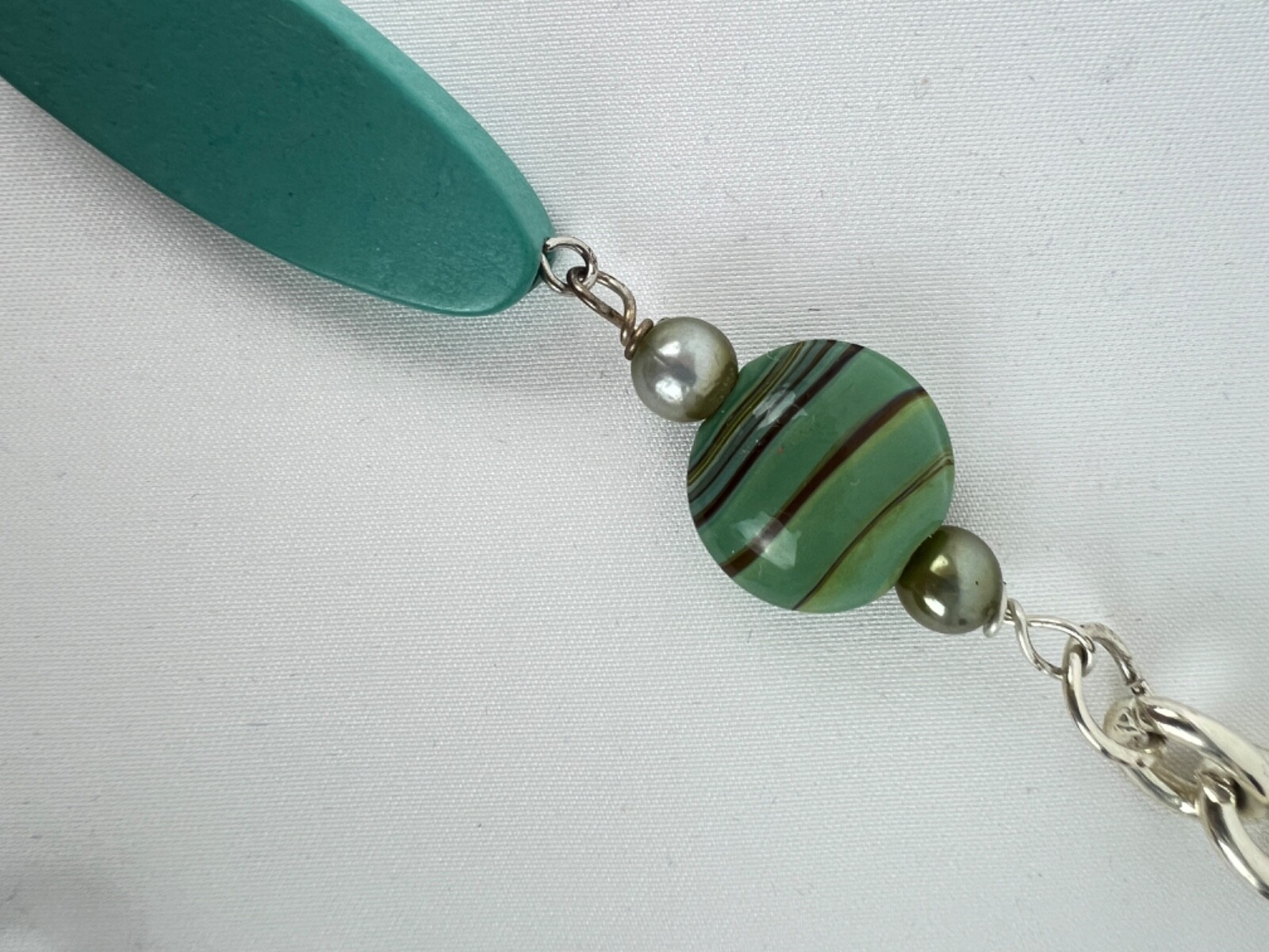 Ceramic & Wood Silver Tone Beads Discs Birds & Dragonfly Necklace & Earring Set