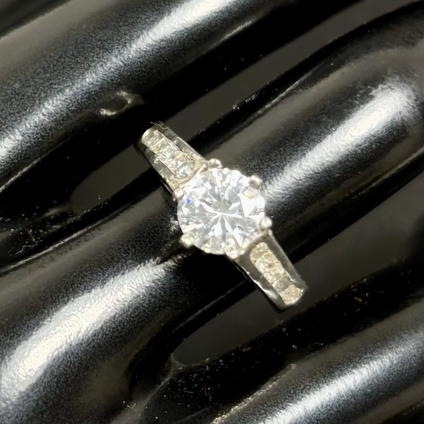 DBJ Ring Sterling Silver Filigree CZ Solitaire Channel Set CZs Size 7.75 Vintage