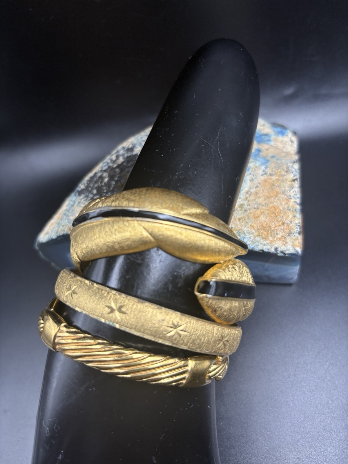 Vintage Monet Gold Tone Bracelet Bangle Lot Of 3 Clamper Bar Link Safety Chain