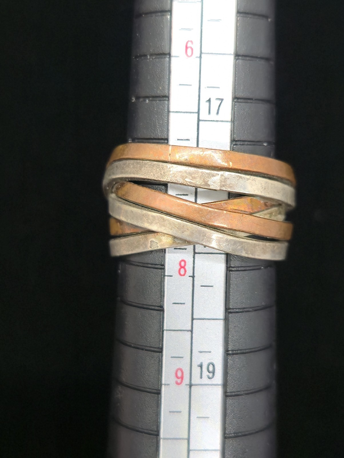 Vtg Signed Mexico Checkmark Artisan Sterling Silver Copper Mixed Metal Ring