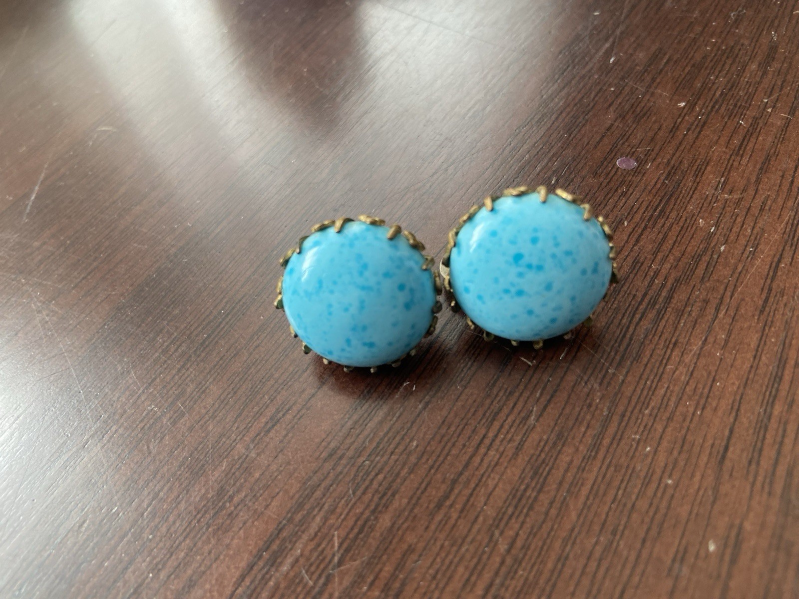 Vintage Miriam Haskell Blue Glass Gold Tone Screw Back Earrings