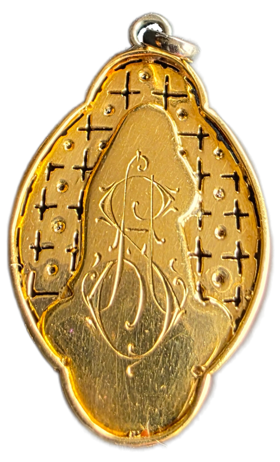 Antique 18k Gold Virgin Mary Medal – Real Diamonds & Mother of Pearl