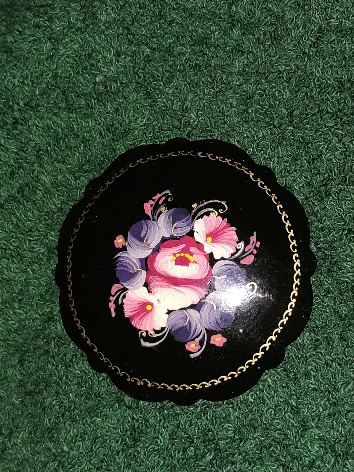 Vintage!!! Russian Handpainted Pinks & Purples Roses Brooch…Signed Elis