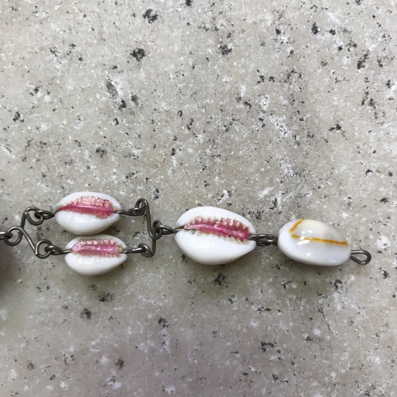 Vintage Souvenir Seashell Bracelet Real Mixed Shells Brown & White Shells Metal