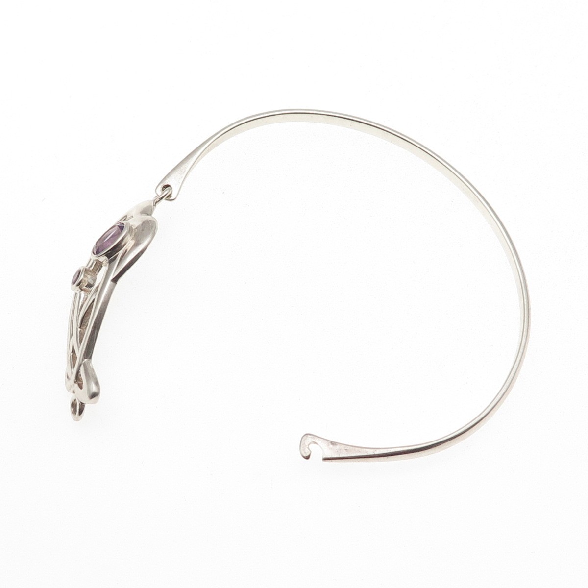 KIT HEATH Sterling Vintage 1990 Real Amethyst Modernist Bangle Bracelet 6.75″