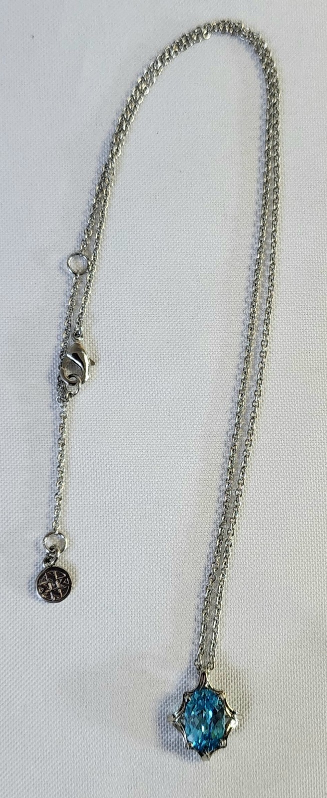 Vintage Silver-Tone Pendant Necklace Oval Cut Blue Stone