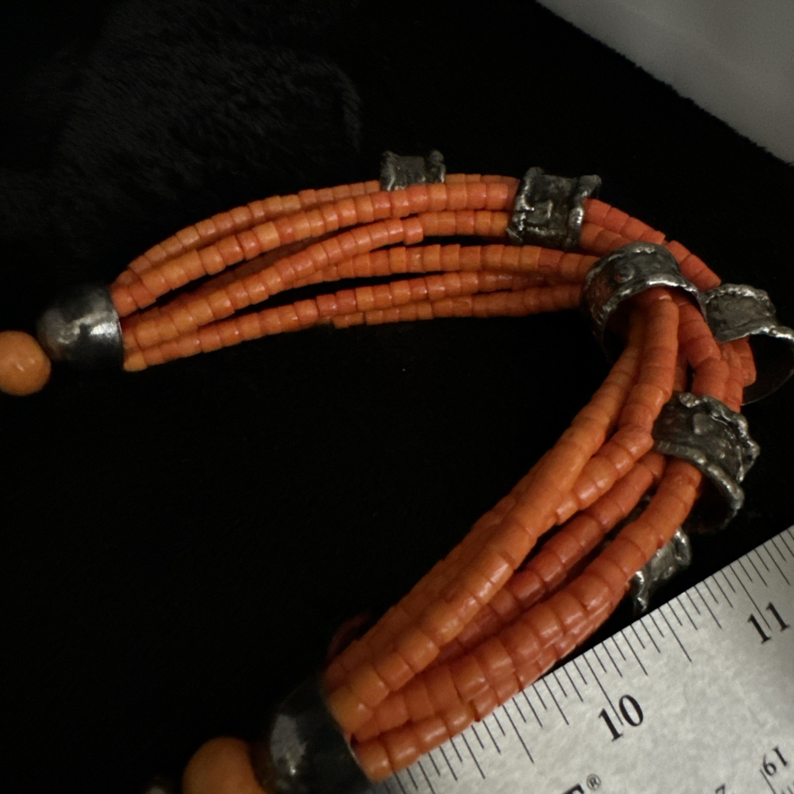 Vintage Orange And Silver Beaded Statement Necklace