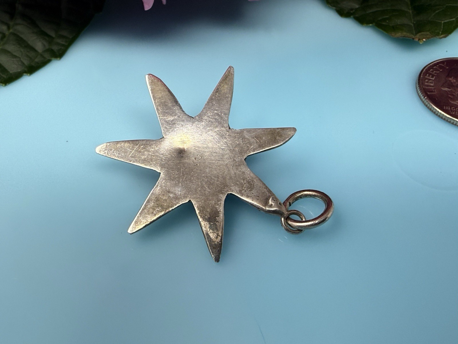 Sterling Silver Vintage Amazing Star Sun Garnet Starburst Pendant Charm 3h