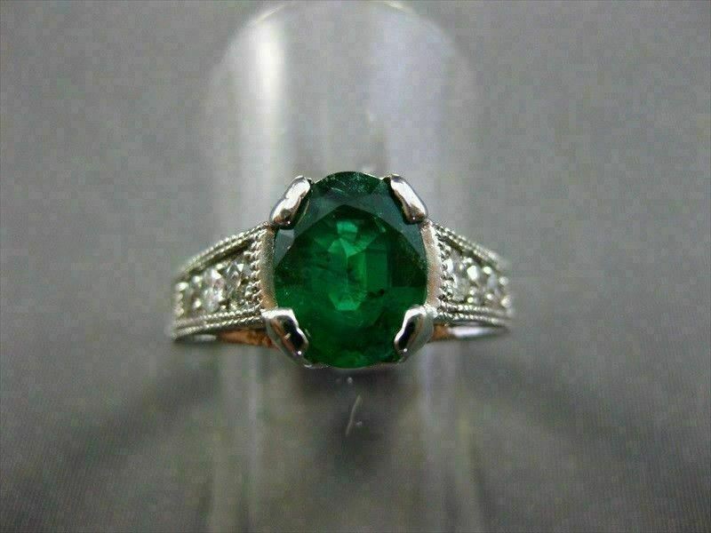 ESTATE 2.18CT DIAMOND & AAA COLOMBIAN EMERALD 14KT WHITE GOLD 3D ENGAGEMENT RING