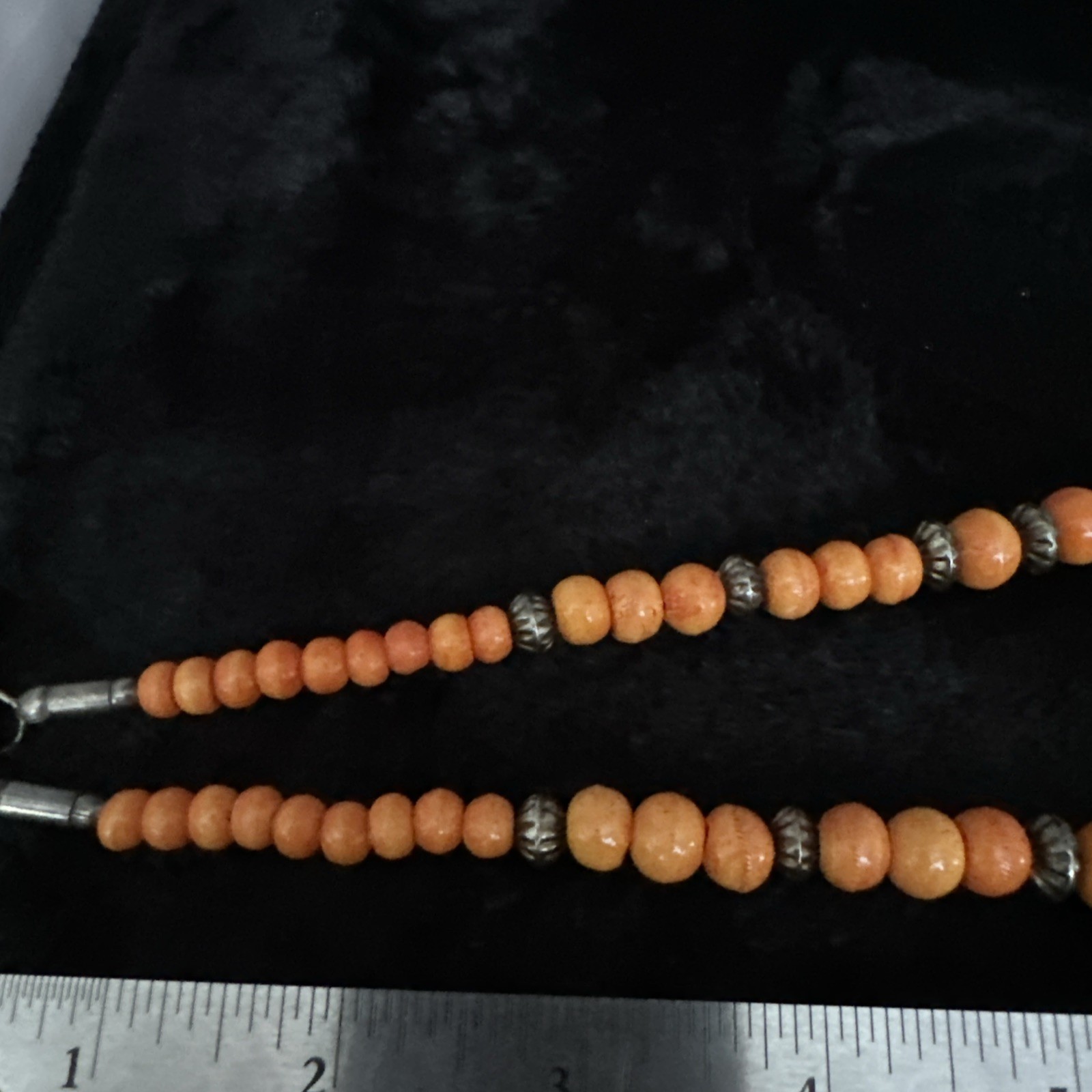 Vintage Orange And Silver Beaded Statement Necklace