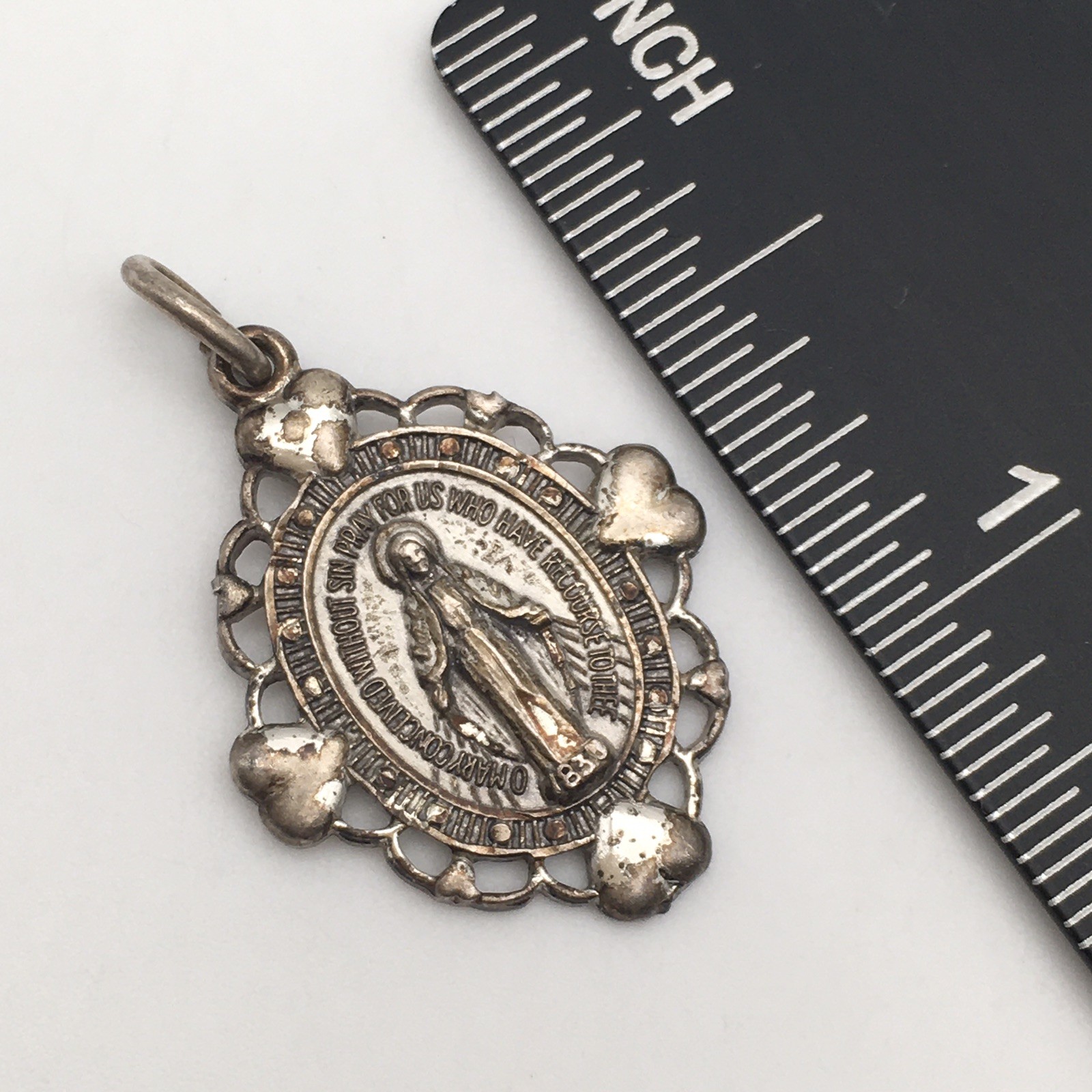 Vintage Sterling Silver CREED Miraculous Mary 1830 Charm Marked Sterling 3g #40