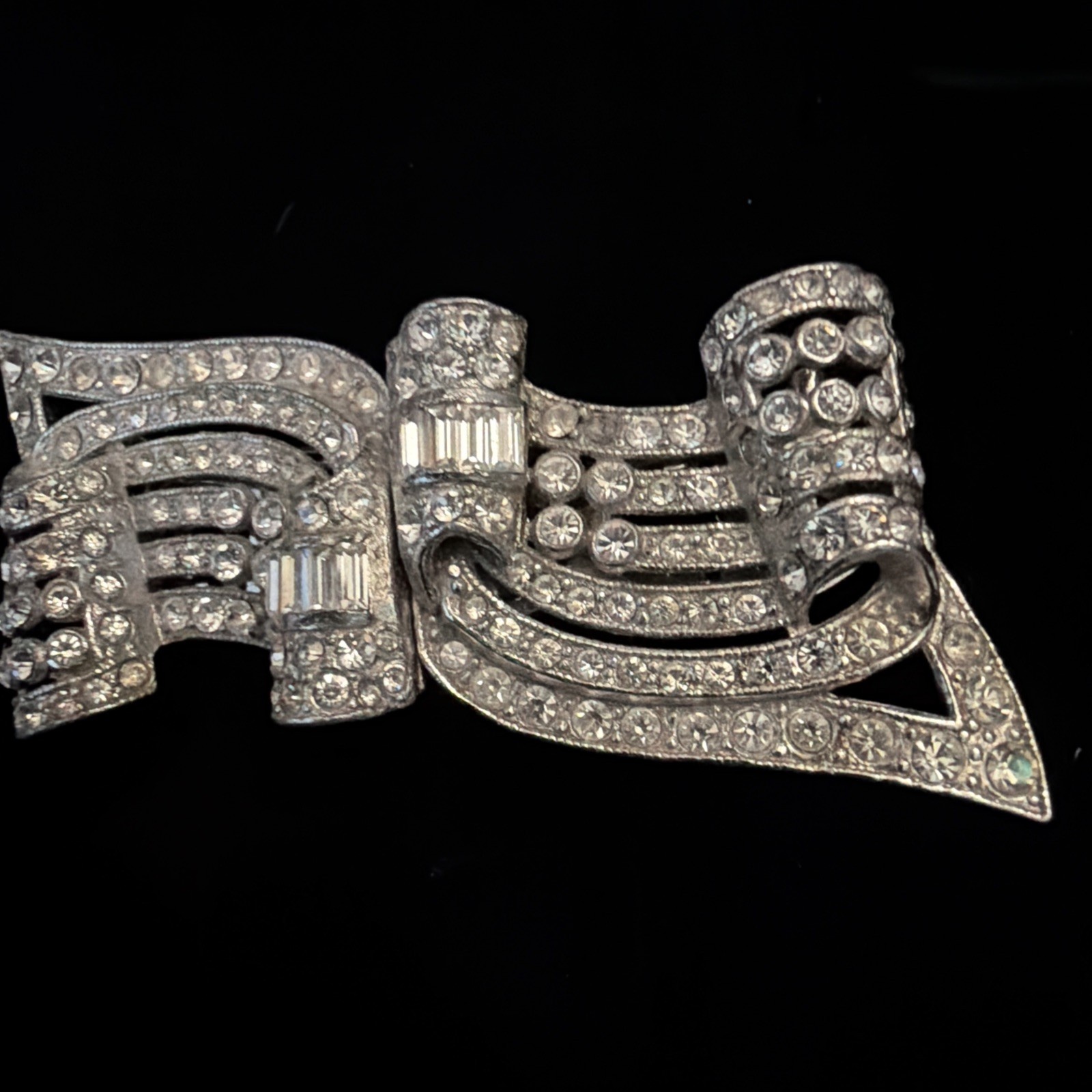 Vintage Coro Duette Art Deco Convertible Brooch Pin Silver Clear Rhinestone Pin