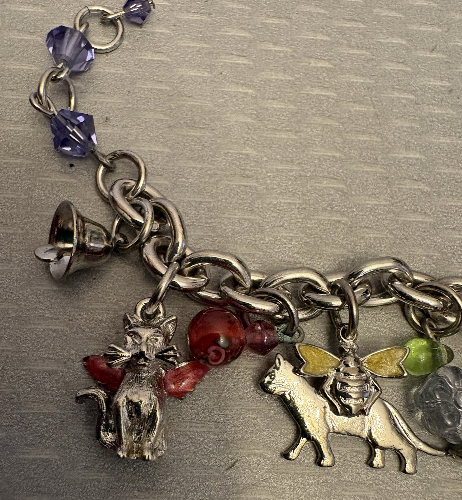 Vintage Kirks Folly Cat Lover Garden Fairies Whimsical Charm Bracelet Silvertone