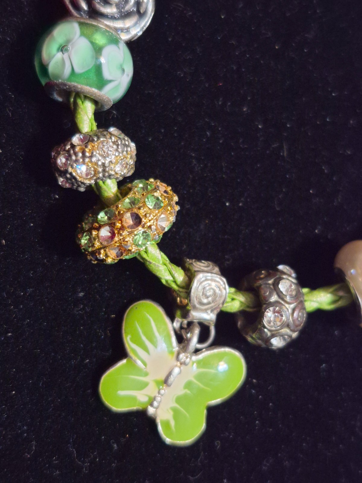 Pandora 7 3/4″ Leather Braid Bracelet Sterling Barrel Clasp & 18 Fancy Charms !!
