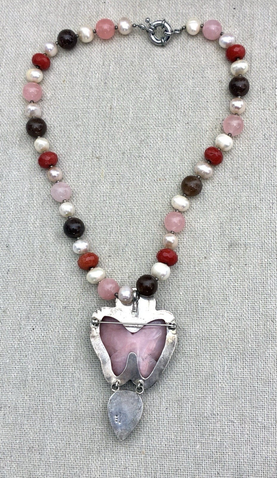 Sterling Silver AKR Amy Kahn Russel Rose QuartsButterfly Pendant Brooch Necklace