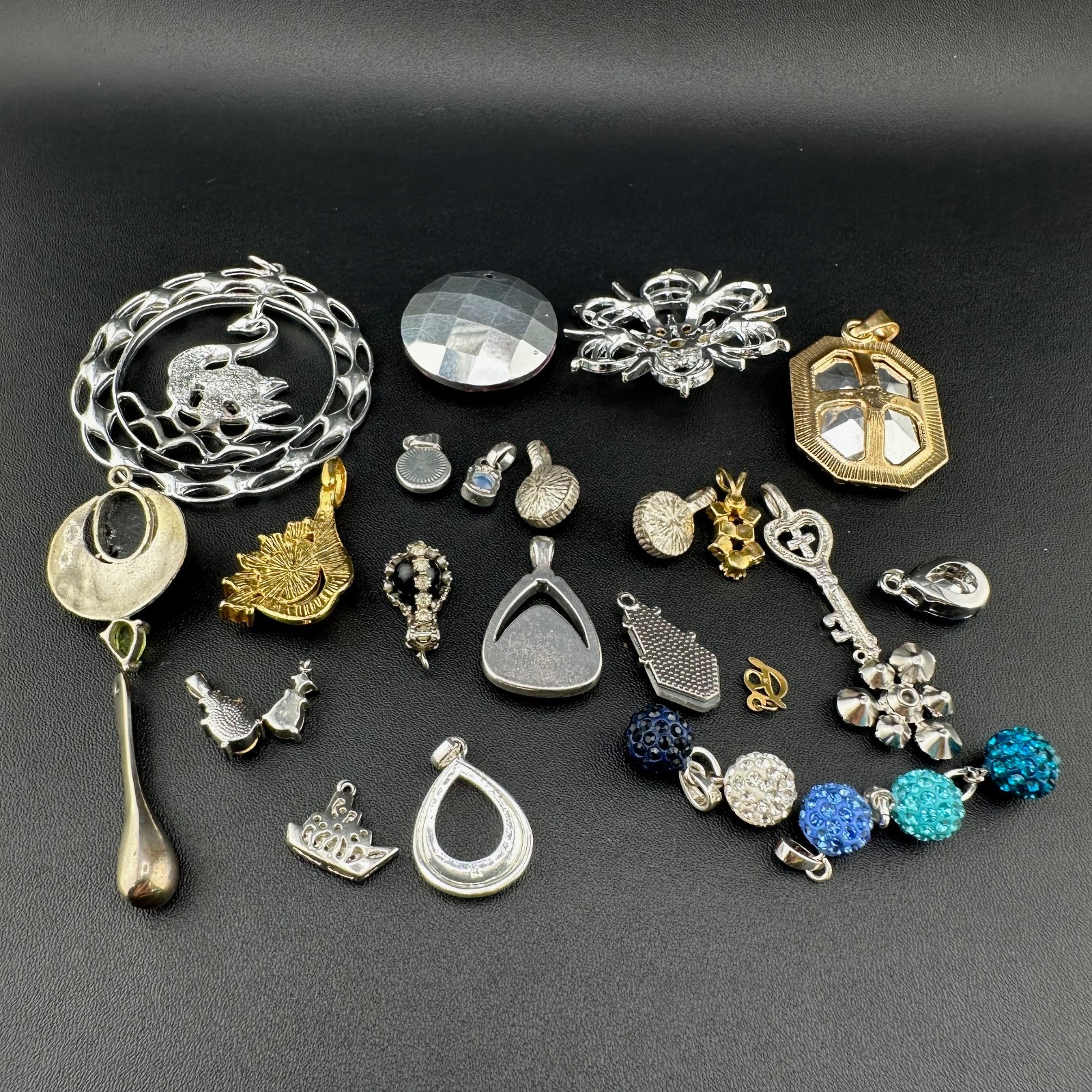 Vintage to Now Crystal Rhinestone Pendant Charm Lot of 28 Silver Gold Tone Mix