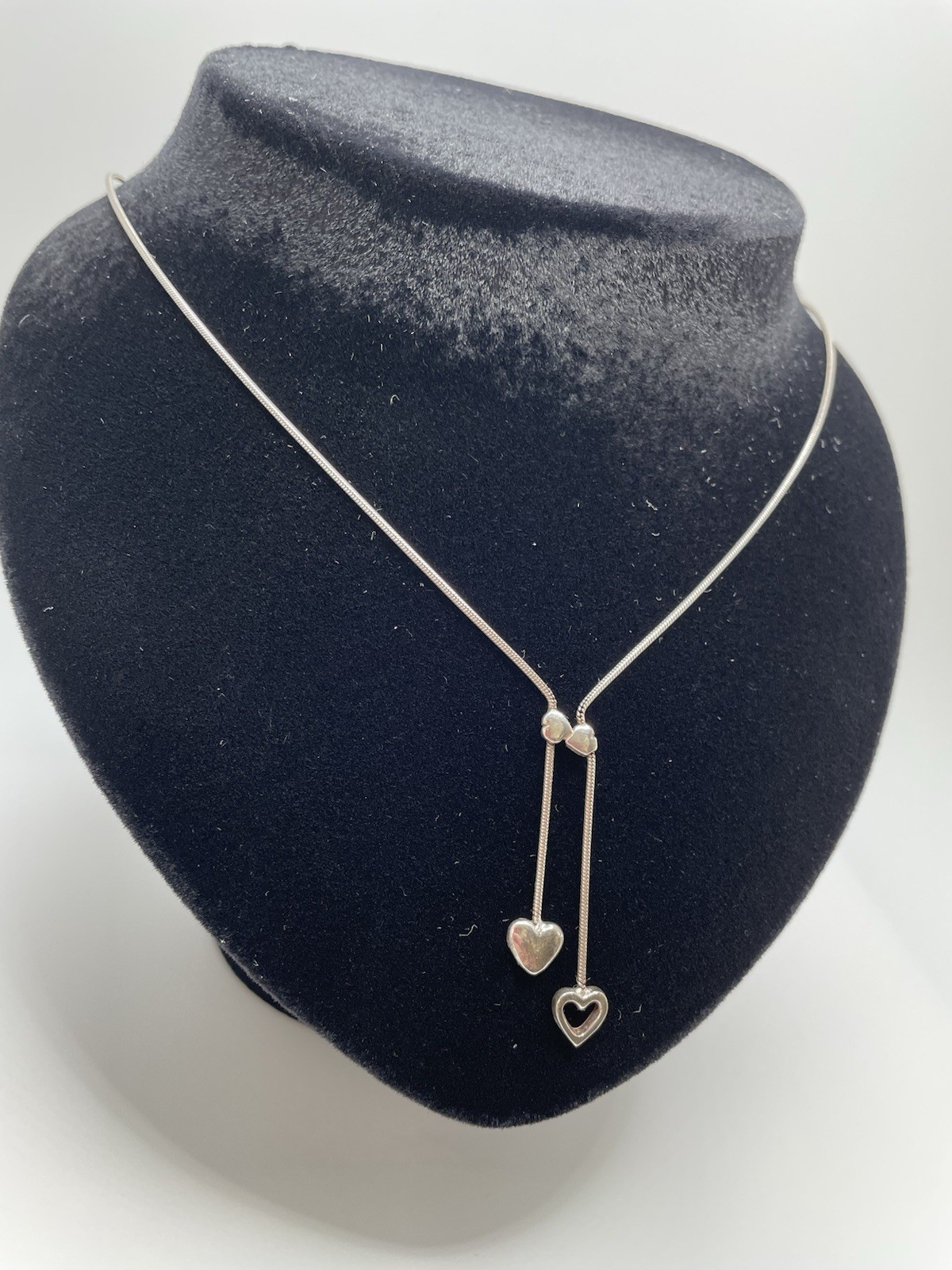 925 Italy Sterling Hearts Dangle Drops Necklace Snake Chain 16” Estate Vintage