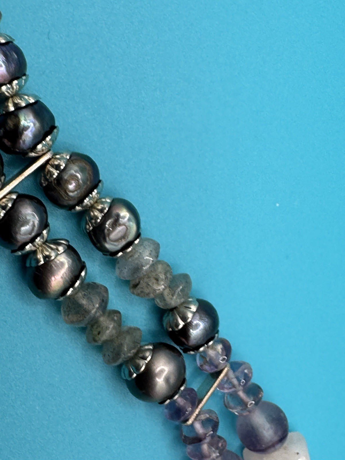 Artisan Made Signed Double Strand Pearl Bali Beads & Toggle Clasp Bracelet
