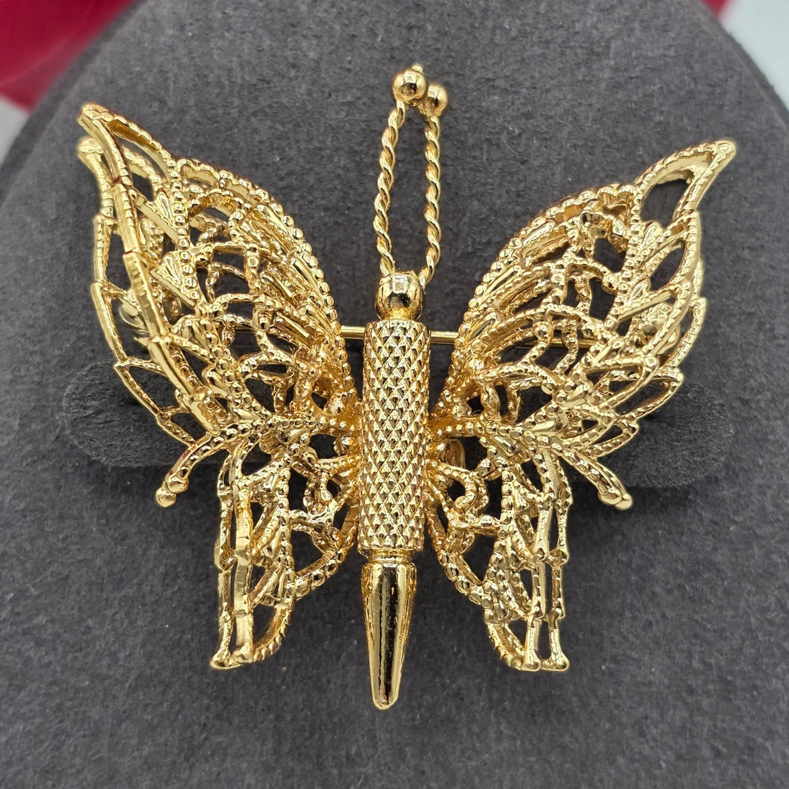 Monet Vintage Butterfly Brooch Gold Tone Filigree Openwork Textured Pin Garden