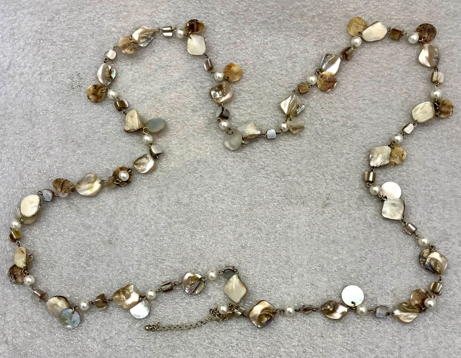 Vintage 48″ Mother of Pearl, Faux Pearl, Abalone Nugget Necklace JWL-907