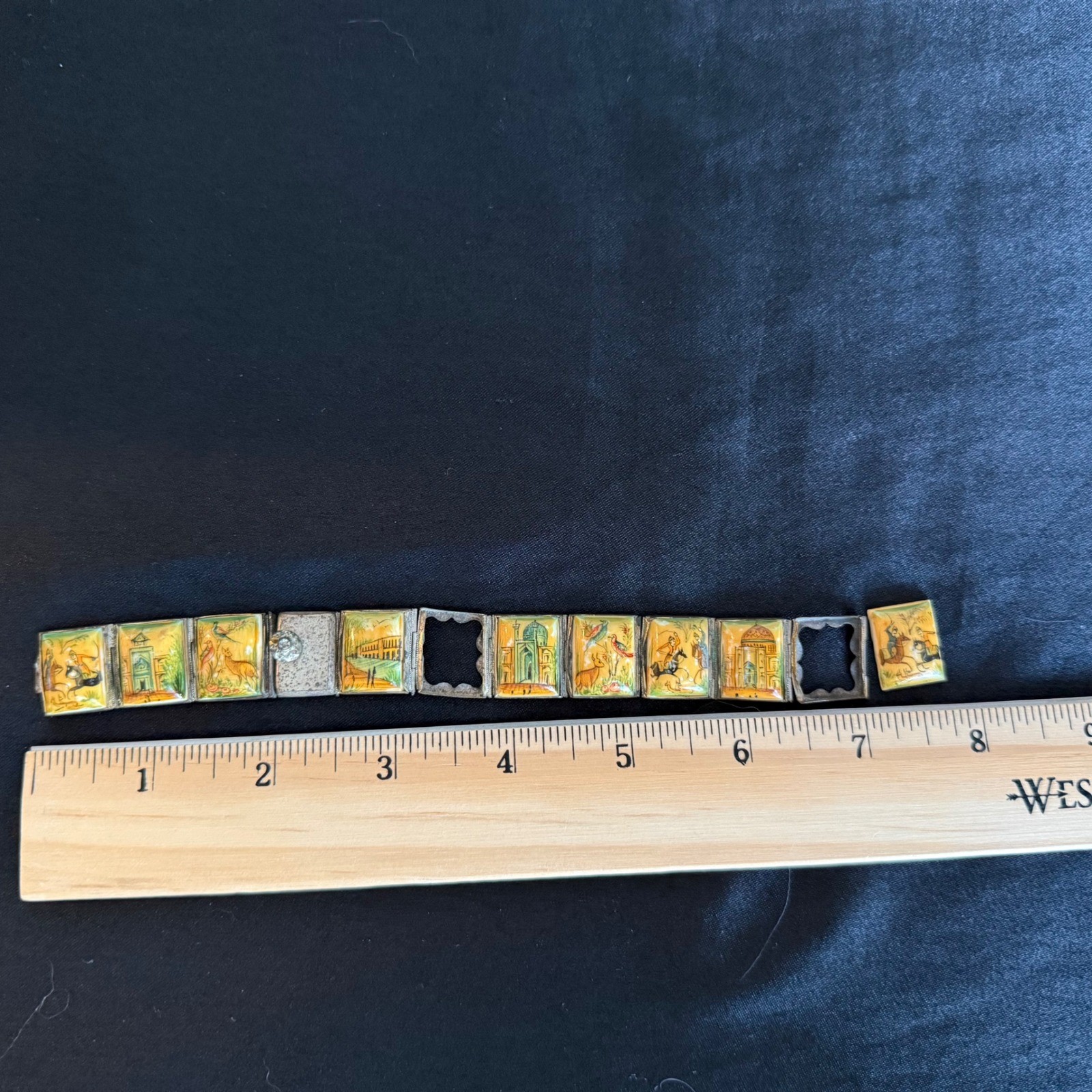 Vintage Italian Hand Painted Scenic Tile Bracelet Mid Century AS-IS