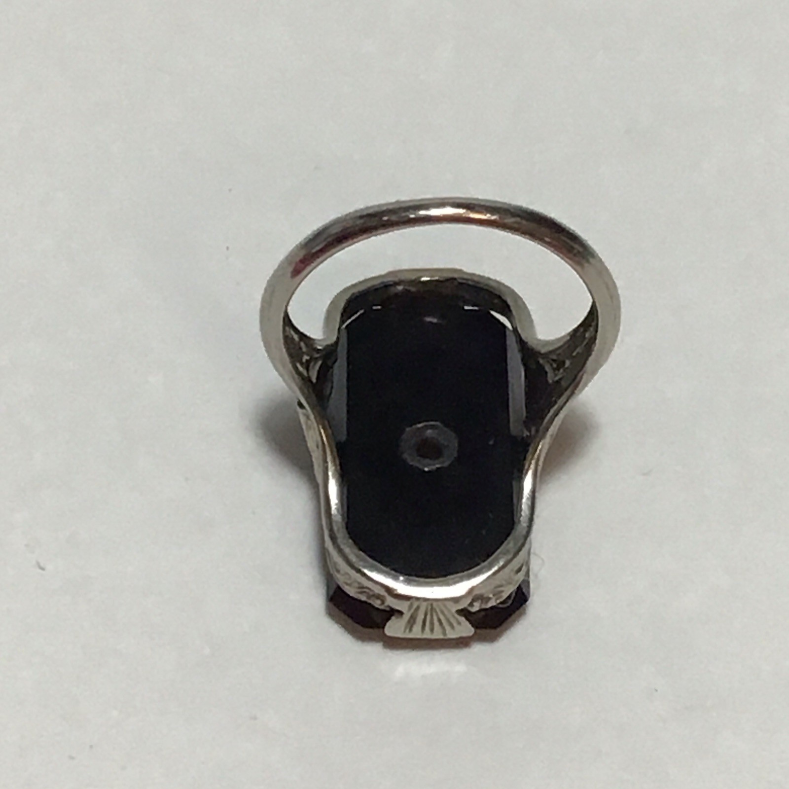 Vintage Art Deco 14k White Gold Filigree Onyx Diamond Ring Size 3.75 Pinky?