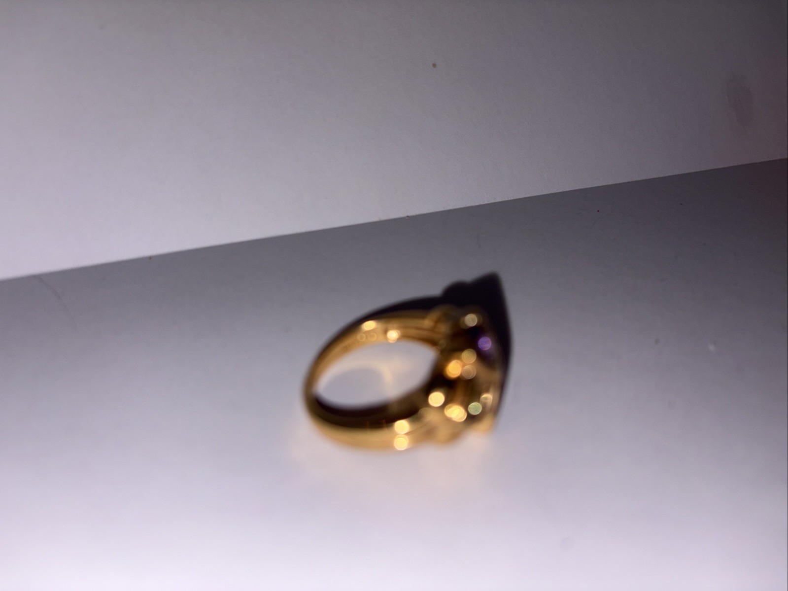 Purple Amethyst & Green Stone Ring Gold Plated Sterling Silver 925 Size 7
