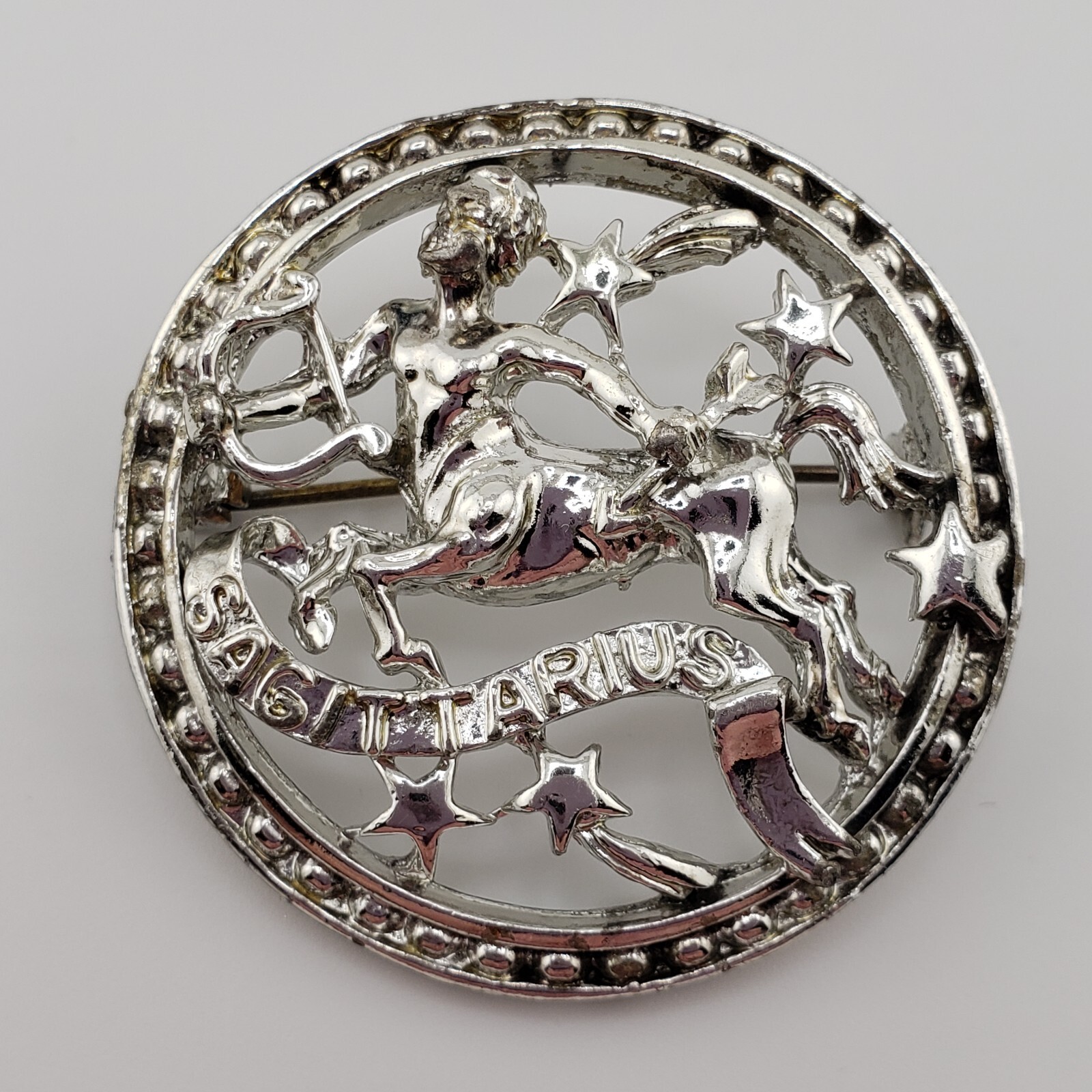 Sagittarius Pin Brooch Silver Tone Astrology Centaur Birthday Gift Whimsical VTG