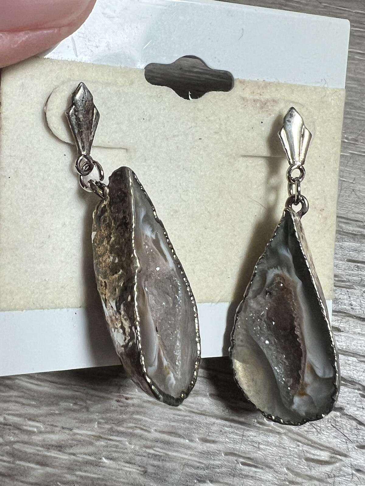 Vintage Real geode earrings Crystal Rocks Silver Jewelry Dangle Bin 53