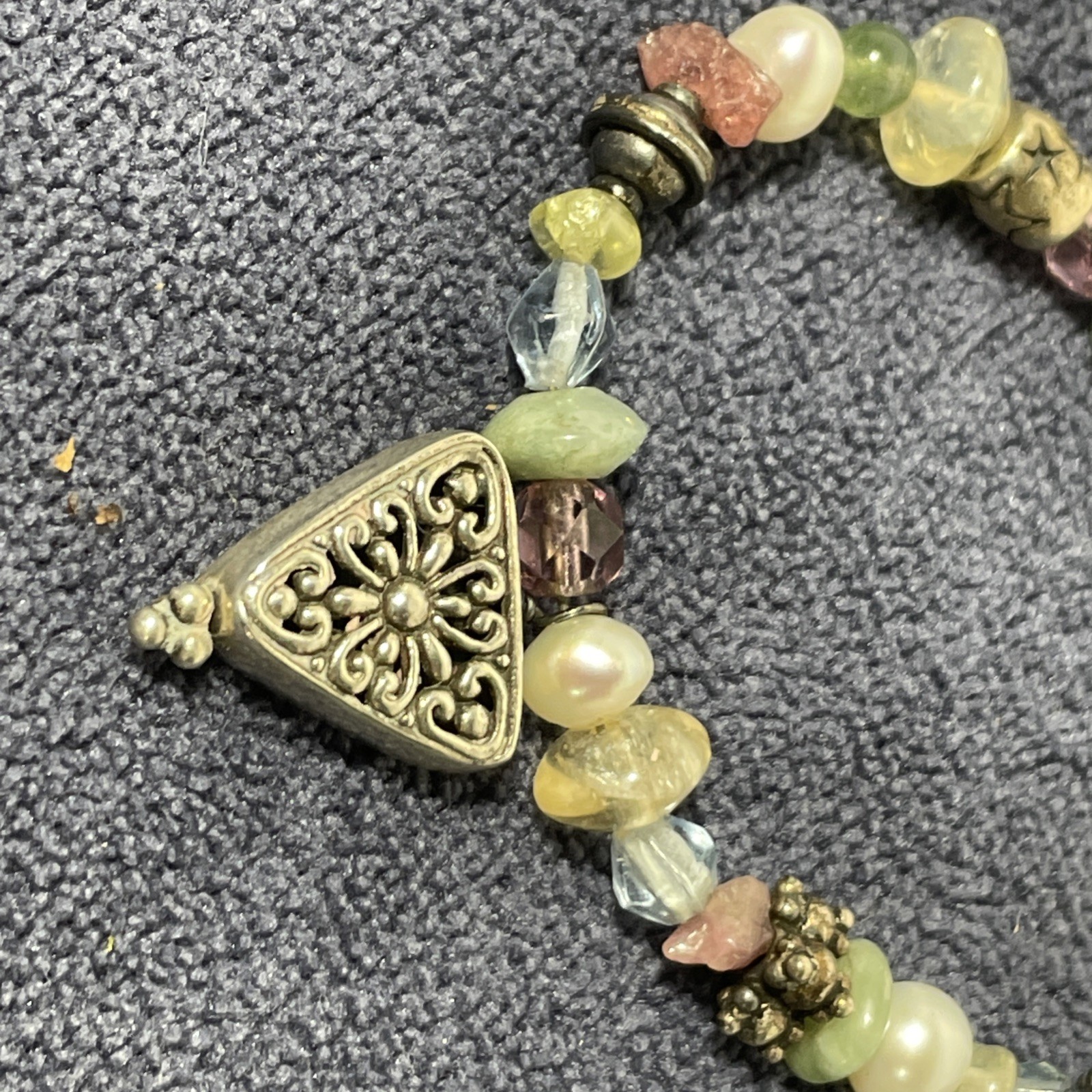 Sterling Silver Pastel Colors & Silver Bead Necklace Southwest 925 16.5″ Long