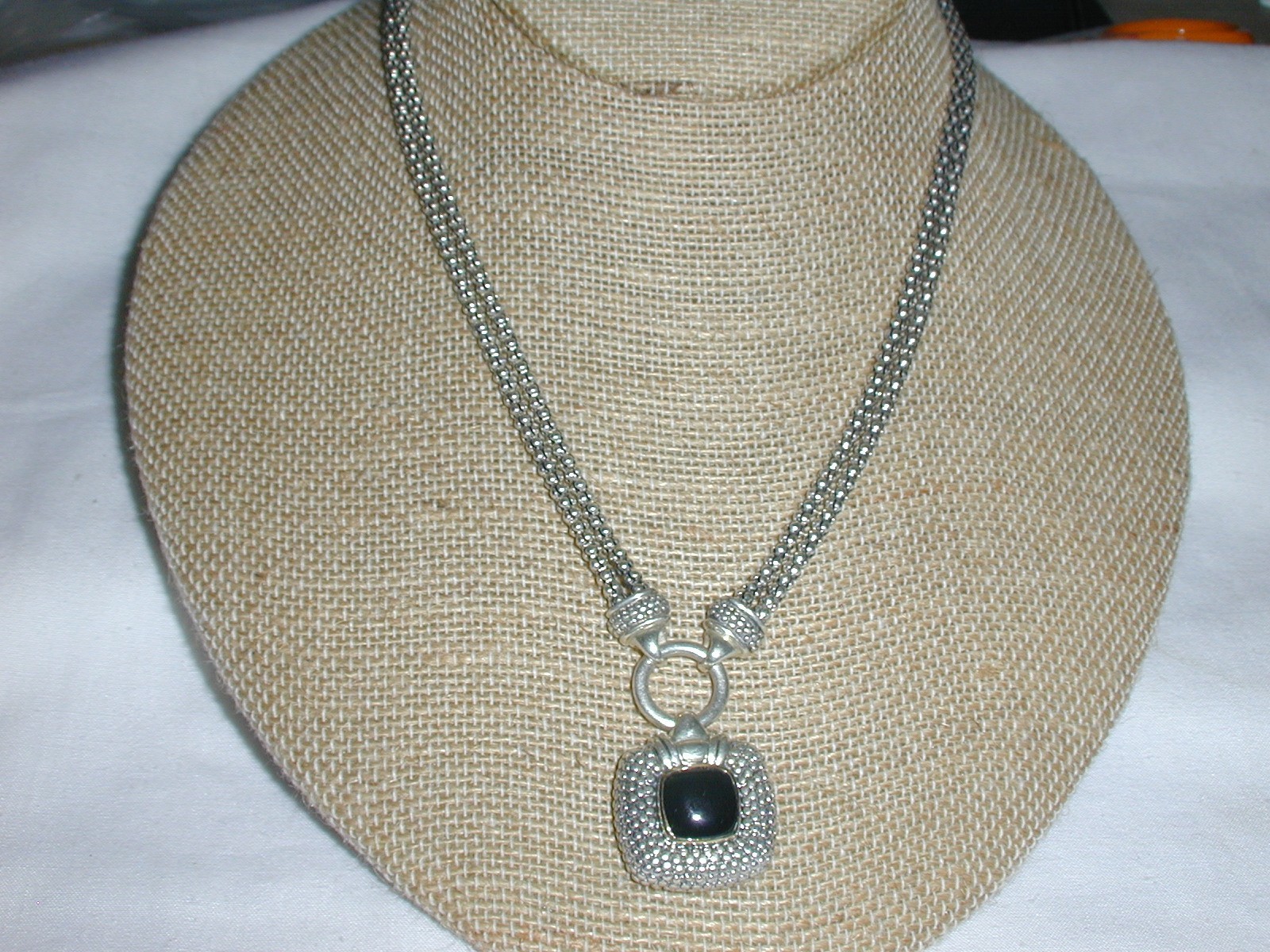 GABRIELLE BRUNI- STERLING 14K GOLD ONYX PENDANT NECKLACE W/ DOUBLE POPCORN CHAIN